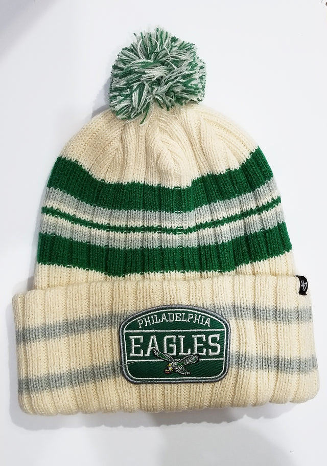 Eagles Hone Patch Cuff Knit w/pom Natural