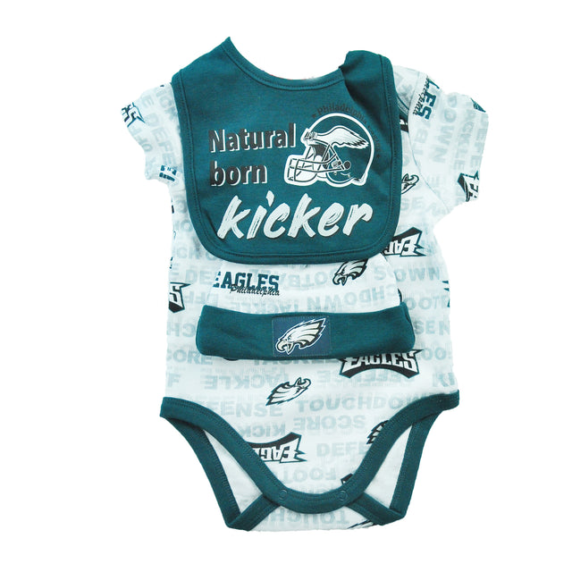 Natural Kicker Bib, Cap, Onesie