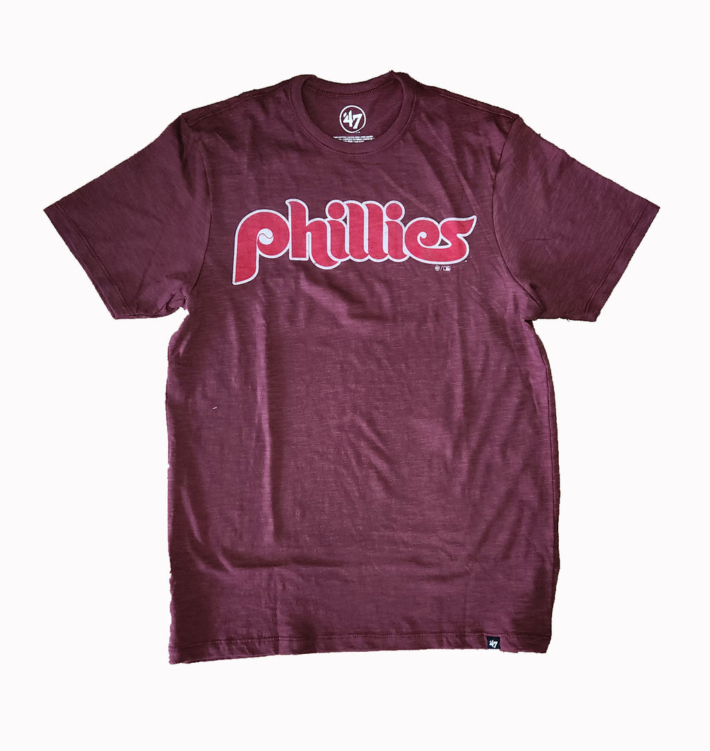 Phillies Maroon Grit Wordmark Cooperstown Scrum Tee